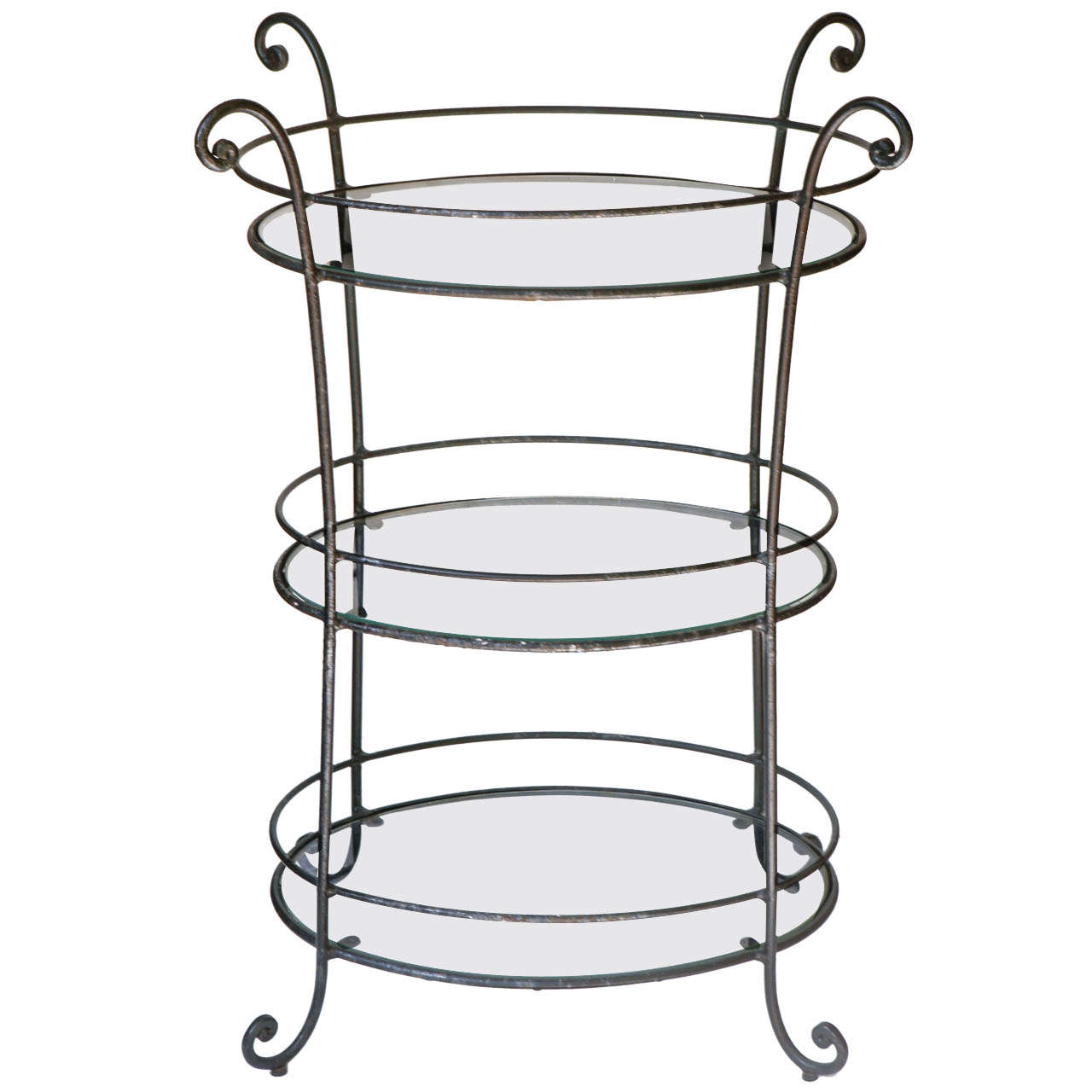 Vintage 40's Wrought Iron 3 Tiered Stand For Sale