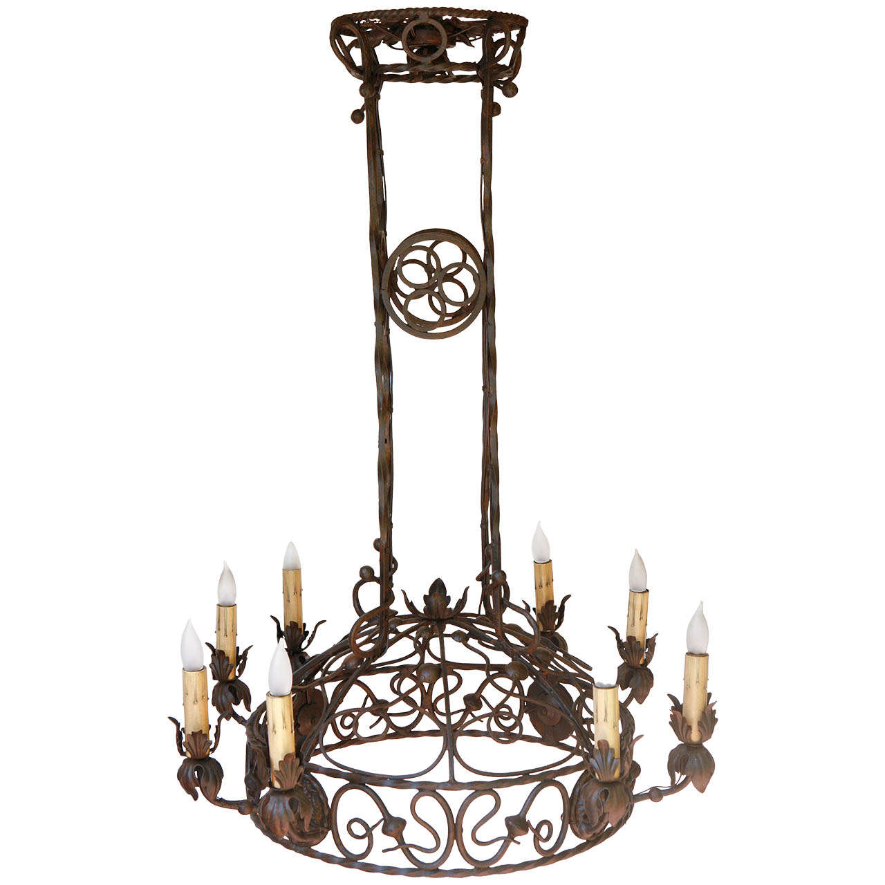 Large Vintage Wrought Iron Chandelier For Sale at 1stDibs