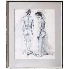 Gouache Painting of Two Male Nudes