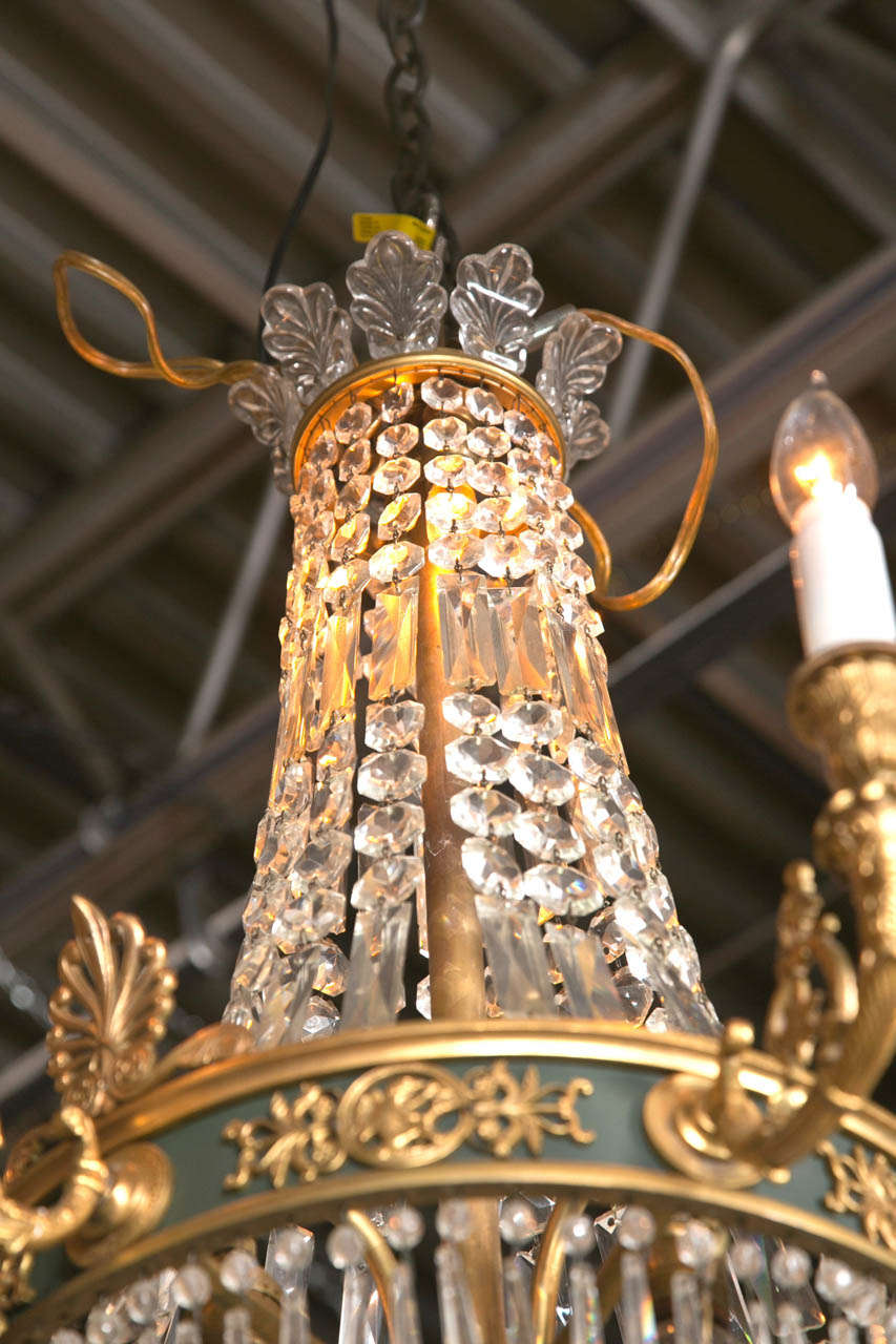 American Feather Crown Bronze & Crystal Chandelier Attributed to Caldwell For Sale