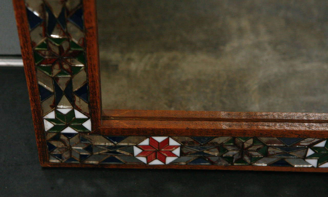 Folk Art 1920's Glass inlaid Mirror Frame For Sale