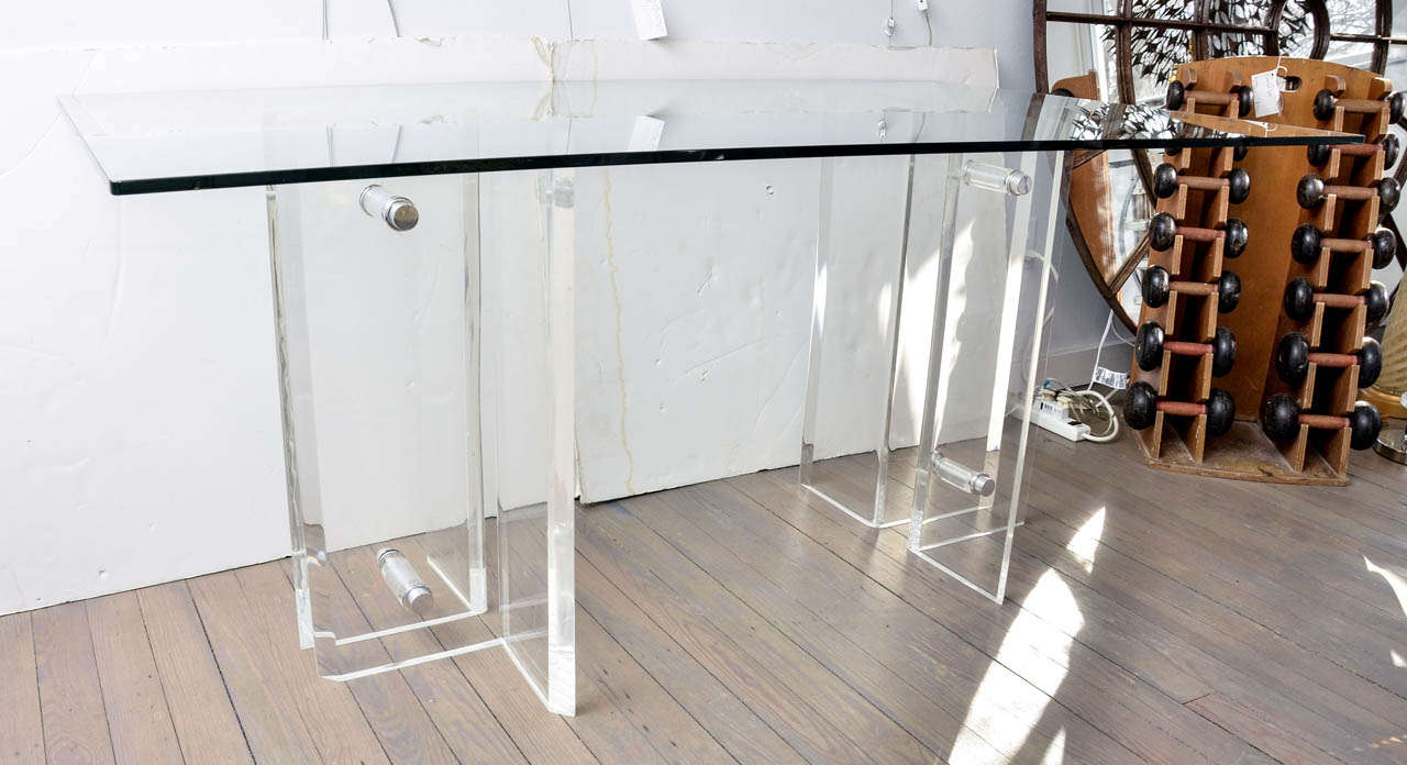 Lucite Base Glass Top Desk/Dining Table 4