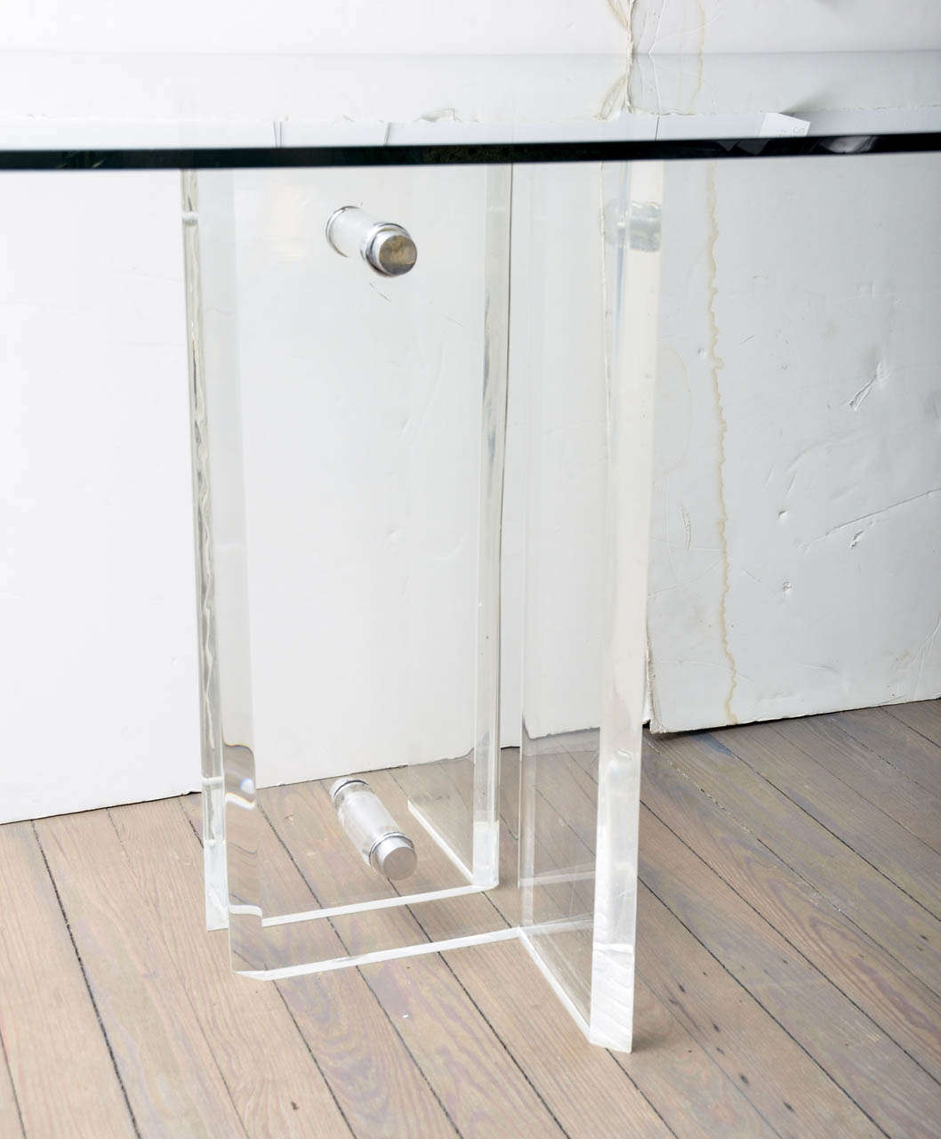 American Lucite Base Glass Top Desk/Dining Table