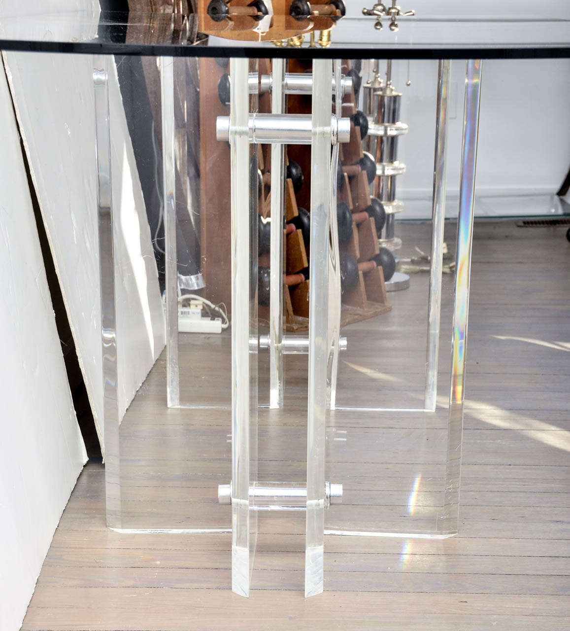 Lucite Base Glass Top Desk/Dining Table In Excellent Condition In Bridgehampton, NY