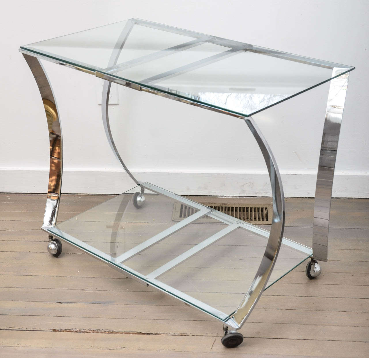 American Two-Tier Chrome and Glass Bar Cart