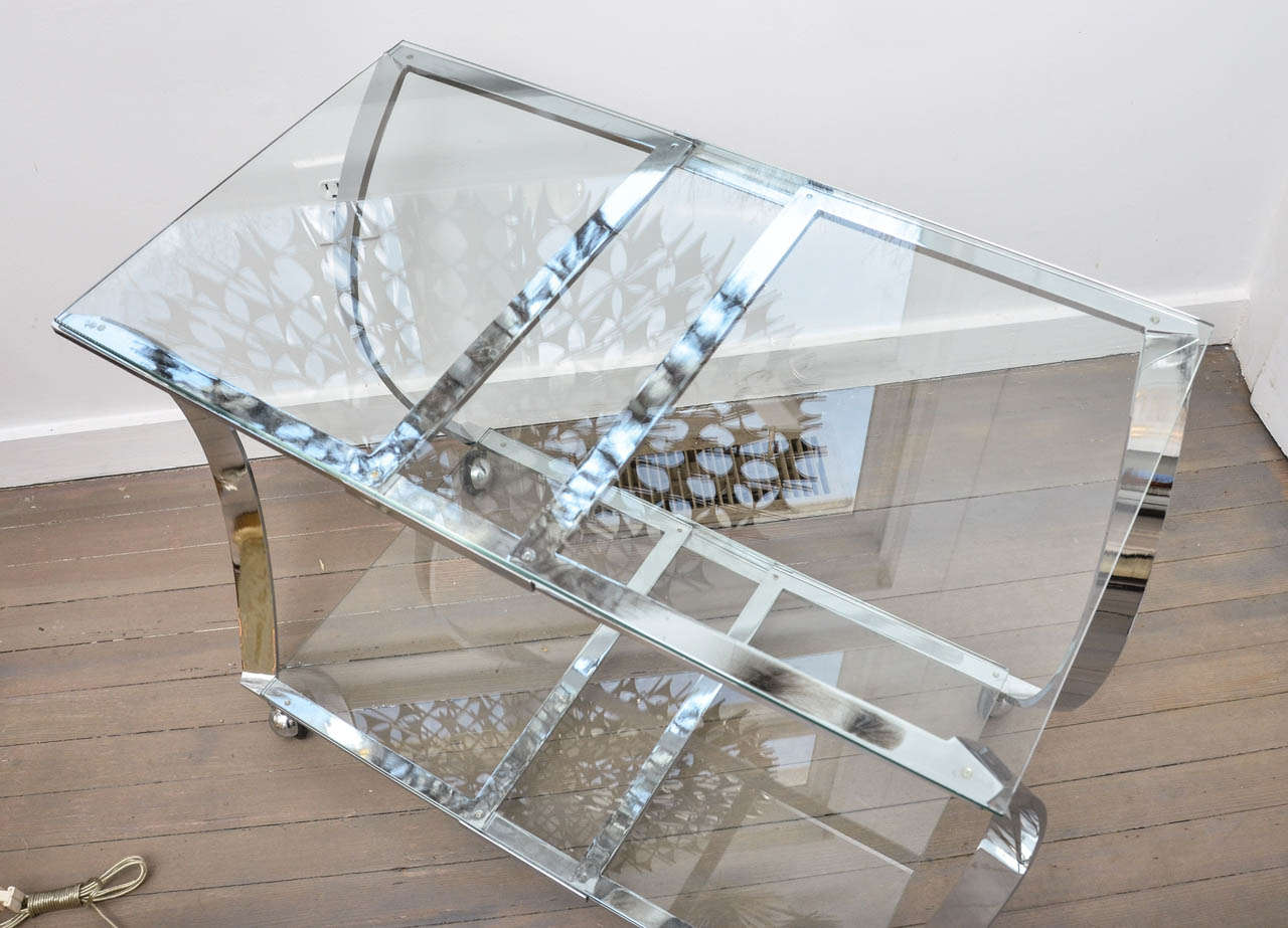Mid-20th Century Two-Tier Chrome and Glass Bar Cart