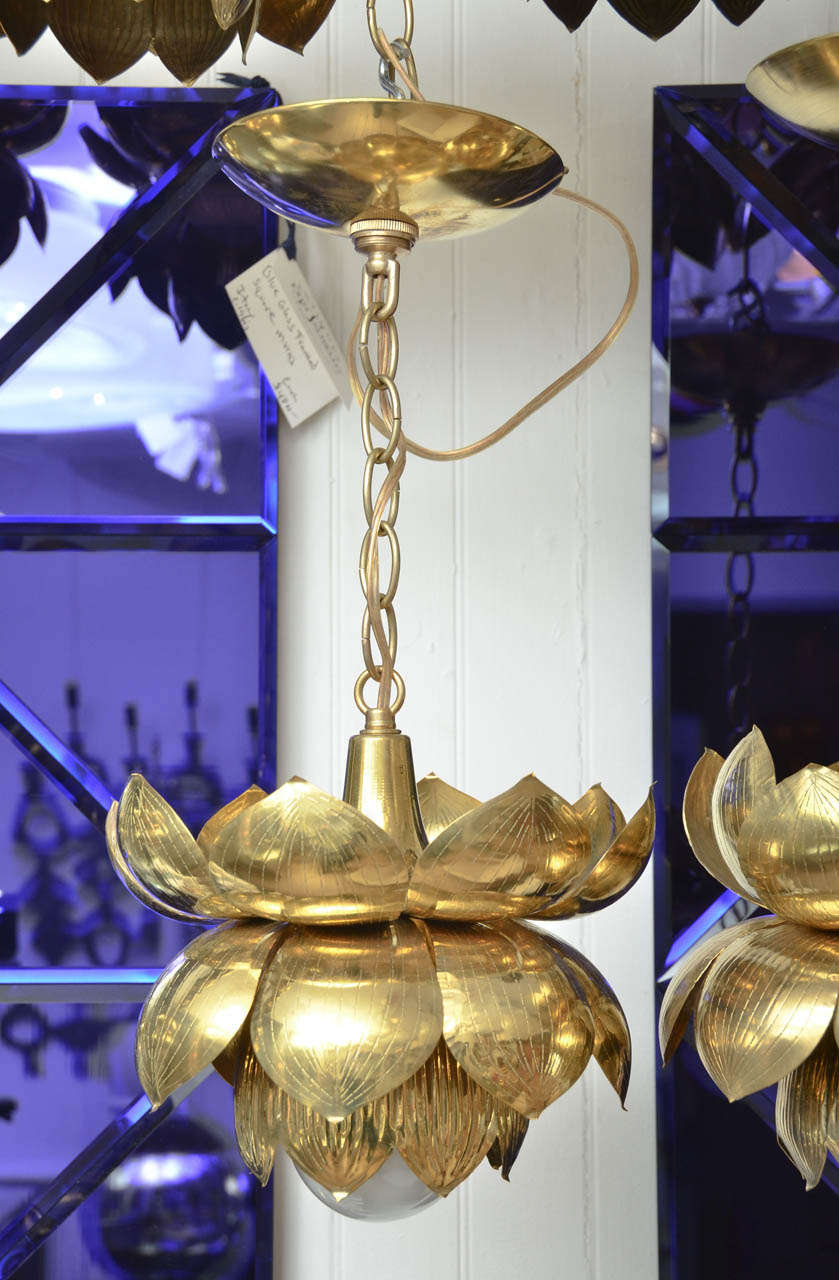 Beautiful brass Lotus flower pendant, single standard bulb receptacle up to 60 watts.