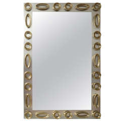 Stainless Steel Mirror With Brass Sculptural Accents