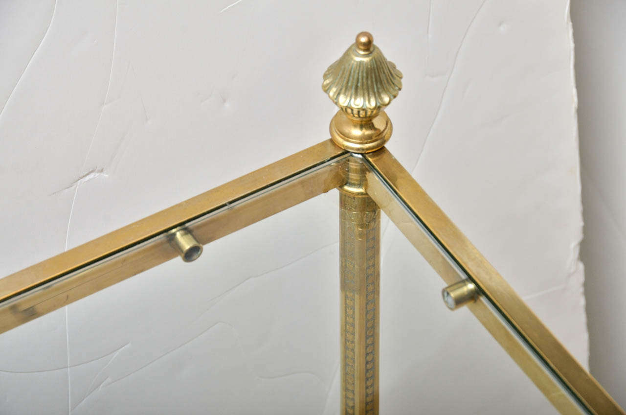 Brass and Glass Side Table with Acorn Finials by Bagues In Excellent Condition In Bridgehampton, NY