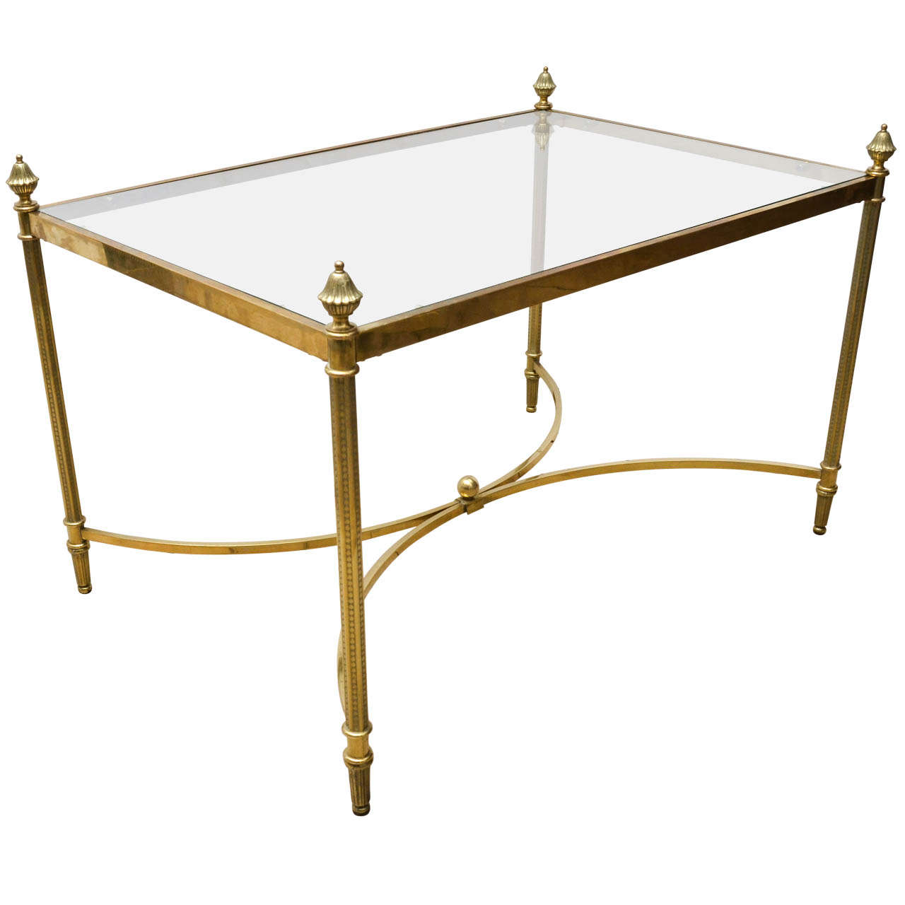 Brass and Glass Side Table with Acorn Finials by Bagues