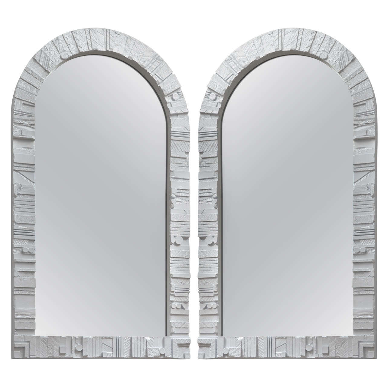 Pair of White Lacquered Wood Frame Arched Mirrors