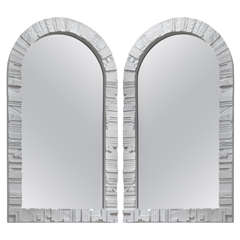 Pair of White Lacquered Wood Frame Arched Mirrors
