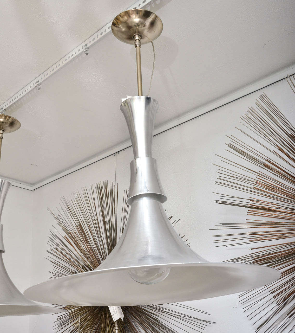 Aluminum Collared Pendant Ceiling Fixture with White Enameled Interior