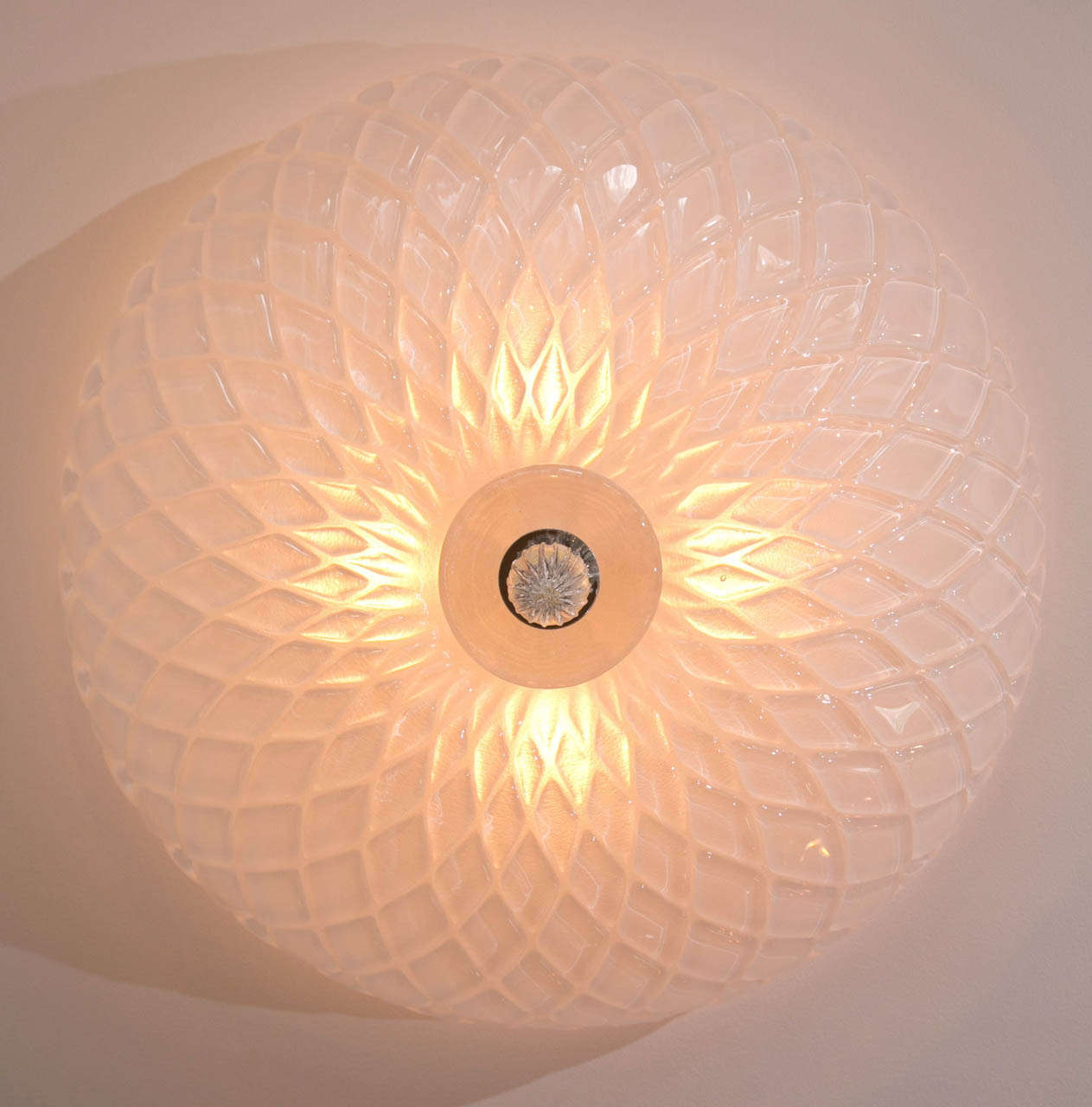 Blown Glass Shimmery Murano Blown Diamond Textured Ceiling Fixture For Sale