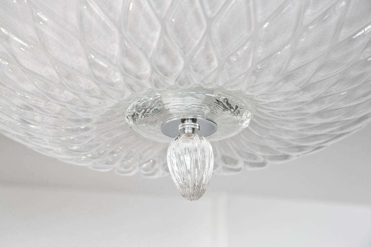 Modern Shimmery Murano Blown Diamond Textured Ceiling Fixture For Sale
