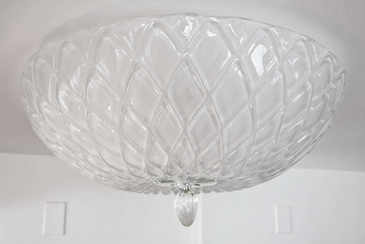 Italian Shimmery Murano Blown Diamond Textured Ceiling Fixture For Sale