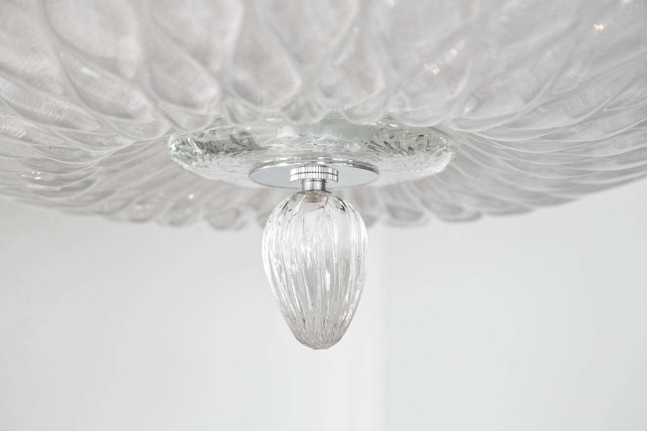 Contemporary Shimmery Murano Blown Diamond Textured Ceiling Fixture For Sale