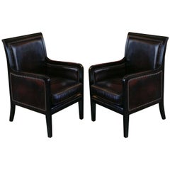 Late 19th Century Pair of Ebonized and Leather Upholstered Chairs
