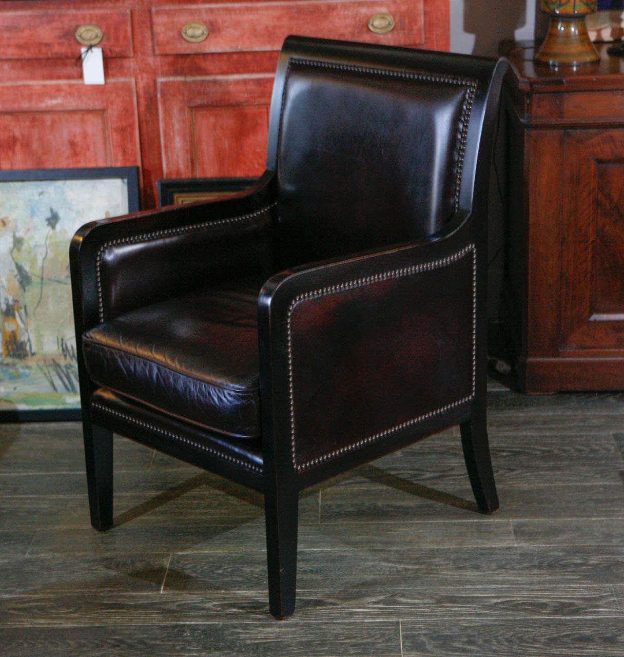 Late 19th Century Pair of Ebonized and Leather Upholstered Chairs In Good Condition In Los Angeles, CA