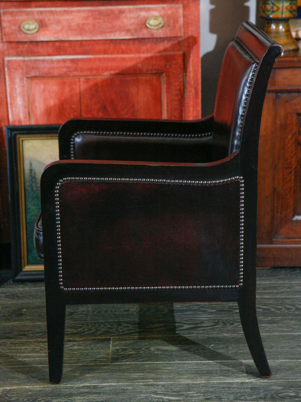 Late 19th Century Pair of Ebonized and Leather Upholstered Chairs 3