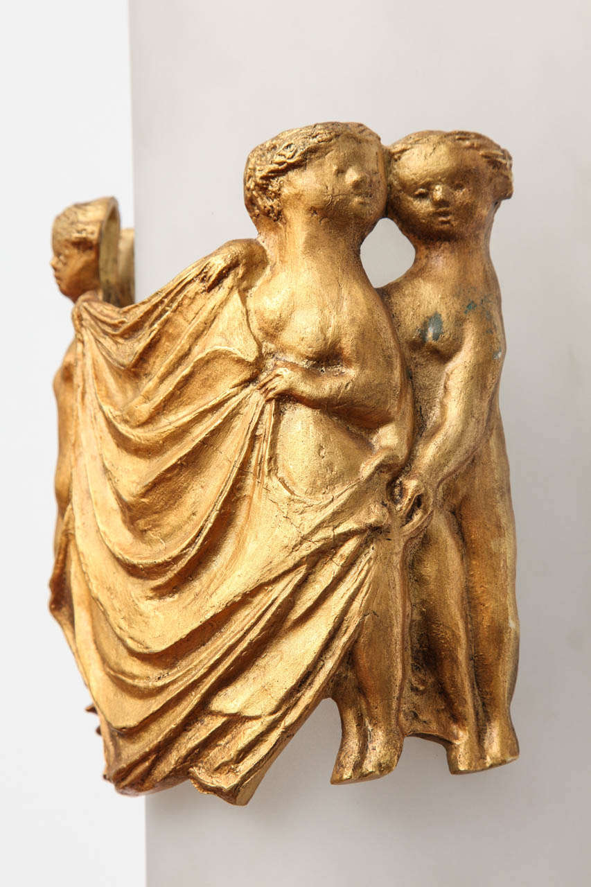 Bronze Raphaël & Lévy-Mazaud, Pair of gilt-bronze sconces, France, c. 1955