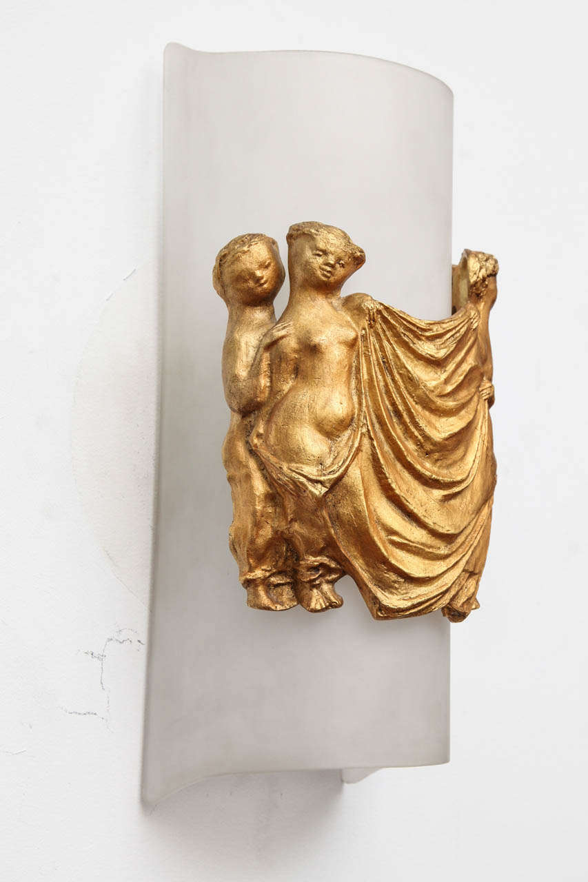 Raphaël & Lévy-Mazaud, Pair of gilt-bronze sconces, France, c. 1955 2