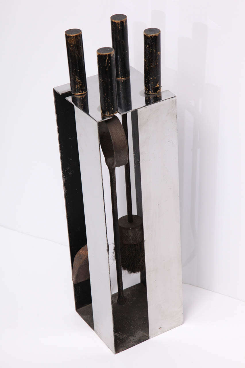 Chrome Modernist set of fire place tools, France, c. 1930