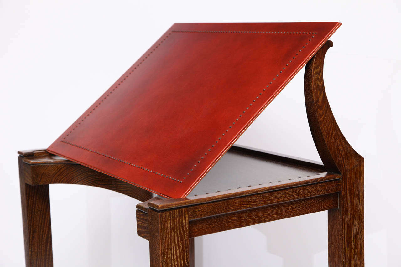 Limed Adjustable Leather-topped Drawing Table, France, C. 1930 For Sale
