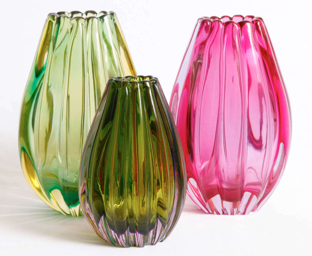 Murano Glass Flavio POLI for Seguso Vetri D'Arte, 'Sommerso a coste' vases For Sale