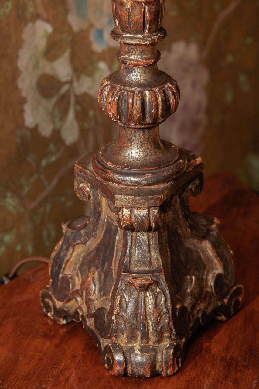 Baroque Revival Carved and Silver Gilt Table Lamp For Sale