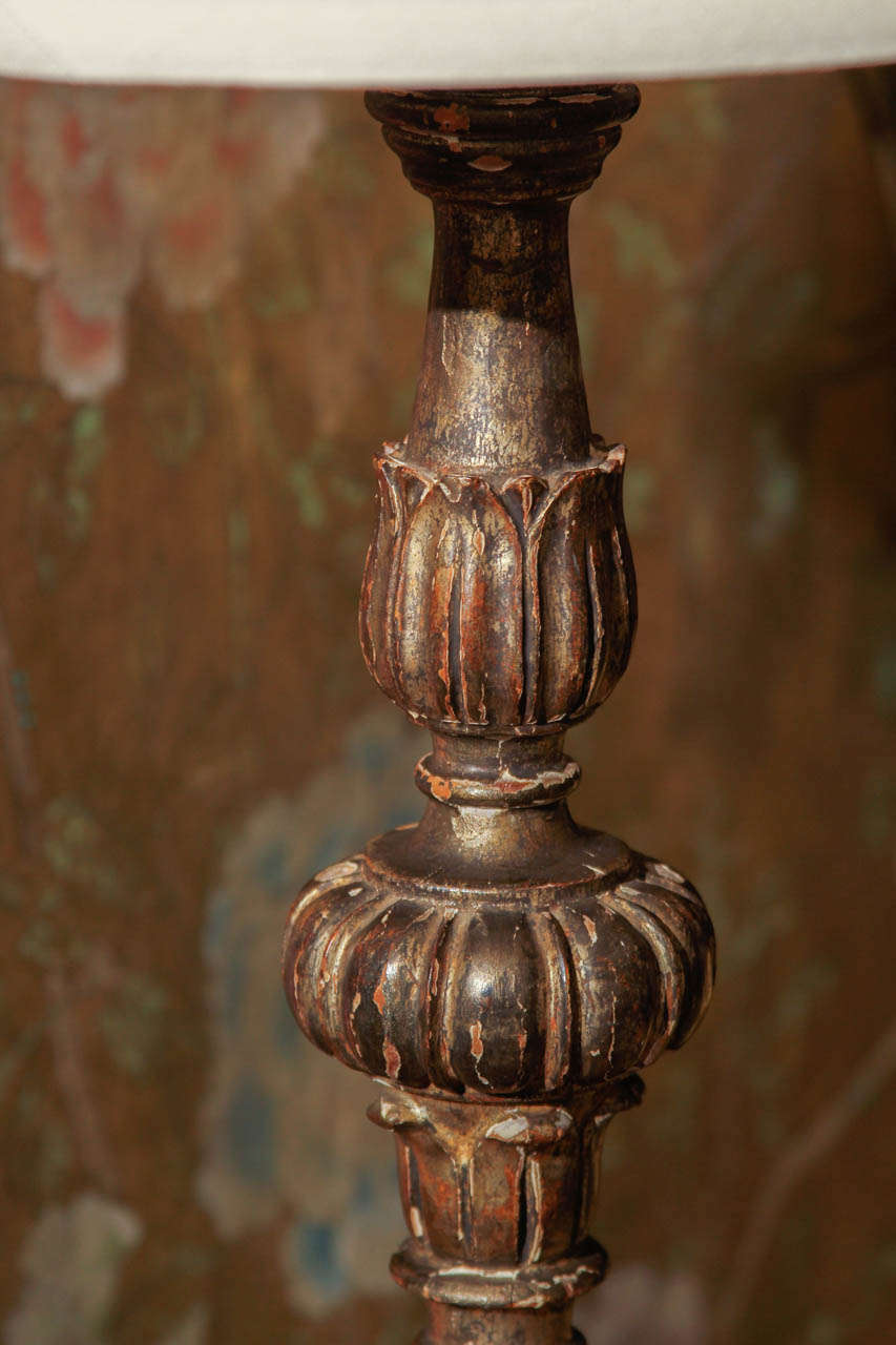 Italian Carved and Silver Gilt Table Lamp For Sale