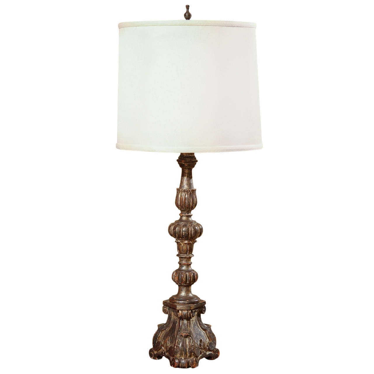 Carved and Silver Gilt Table Lamp For Sale