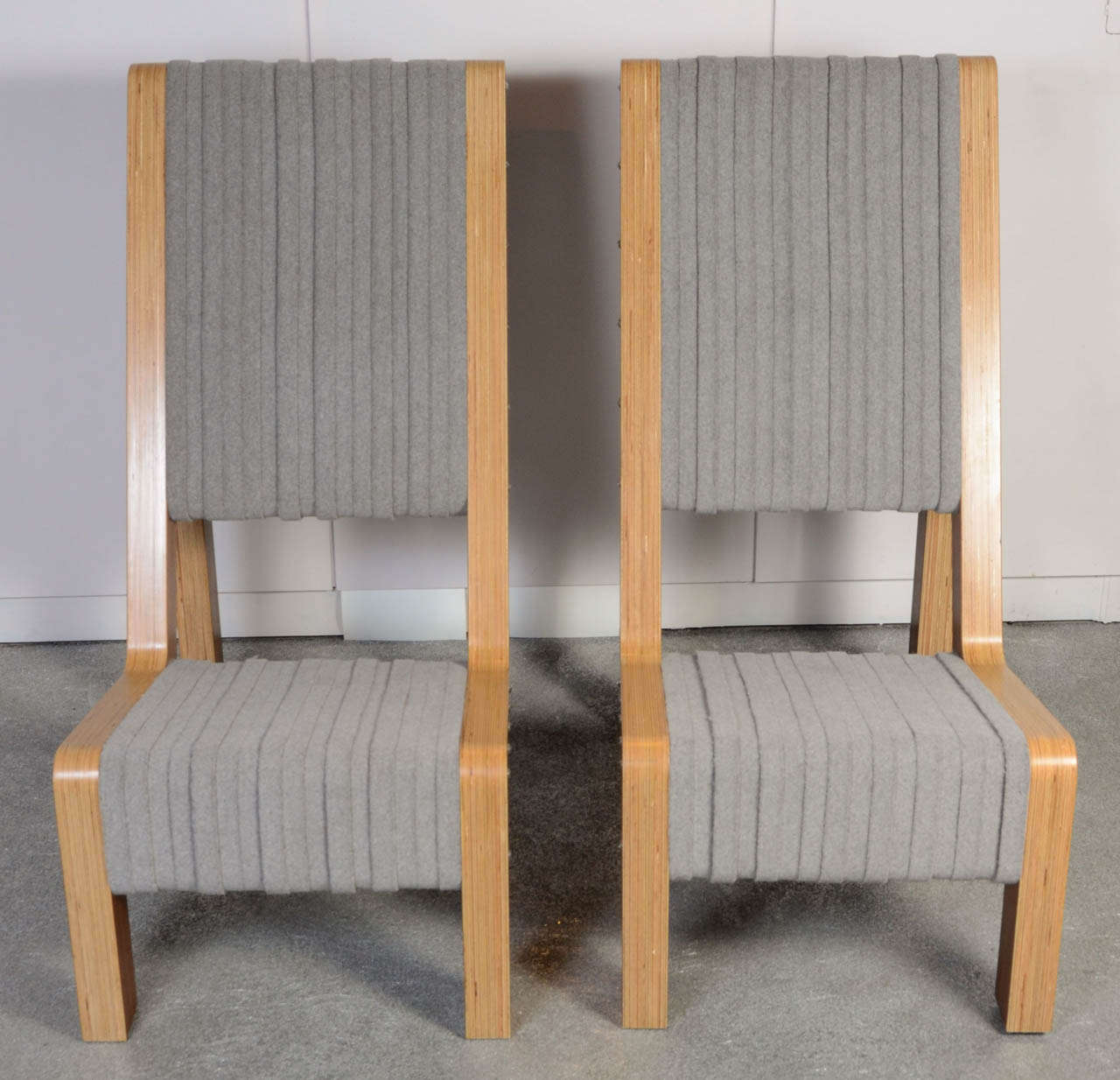 Pair Of Felt High Back Chairs By Matthew Hebert