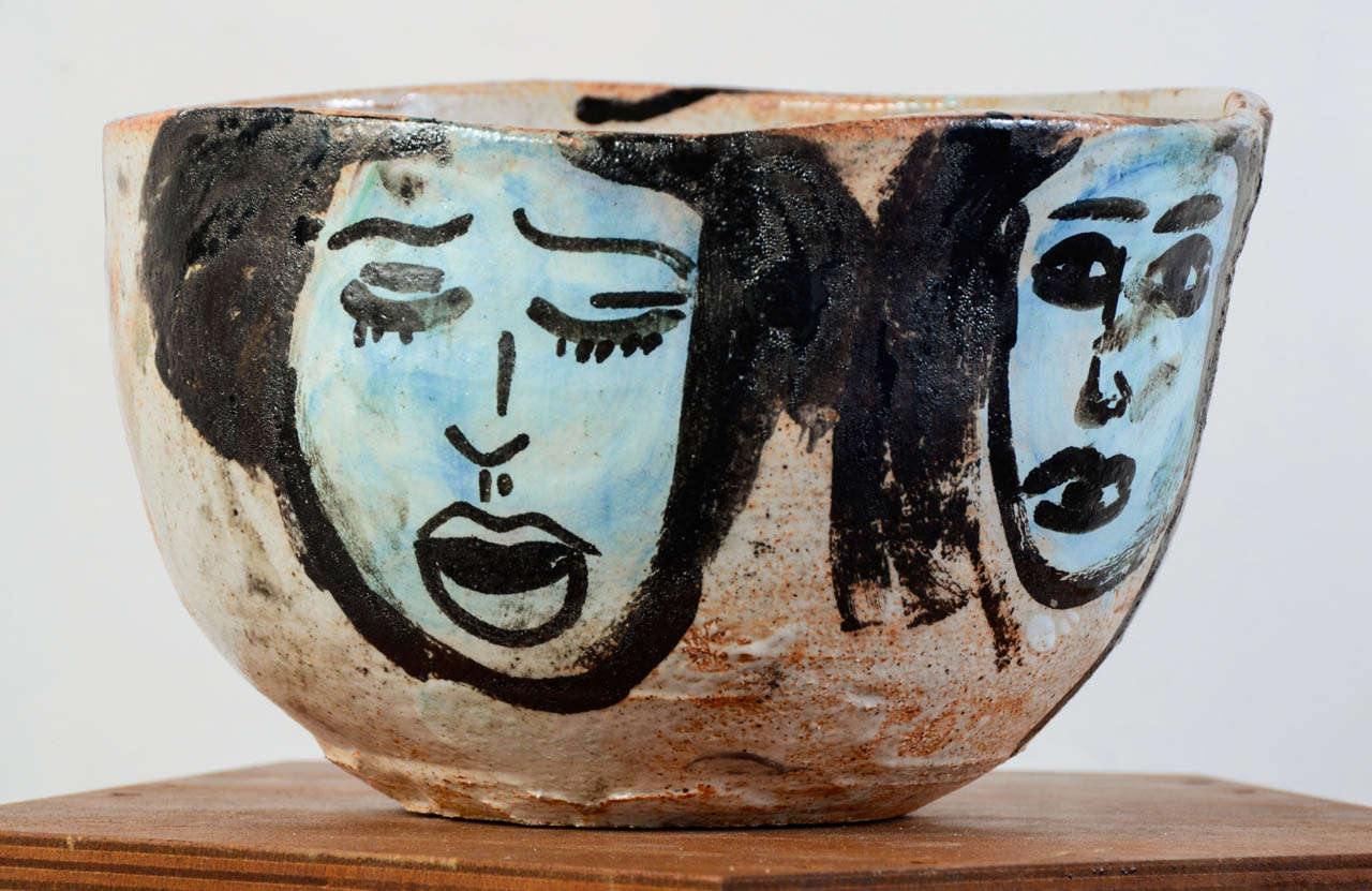 An erotic-themed ceramic by German-born, LA-based painter Roger Herman from a series of ceramics realized in the late 1990s-early 2000s. In this series, Herman worked on the principle of Japanese zen pottery with imperfections emphasized for their