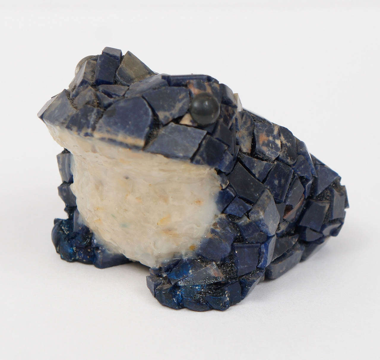 Lapis Lazuli and crystal mosaic frog over ceramic base. Provenance Nesle, NYC.