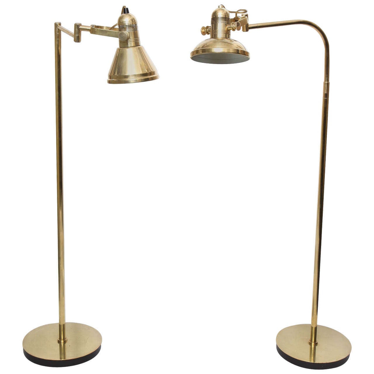 Pair of 1970s Articulated Brass Floor Reading Lamps by Nessen Studio