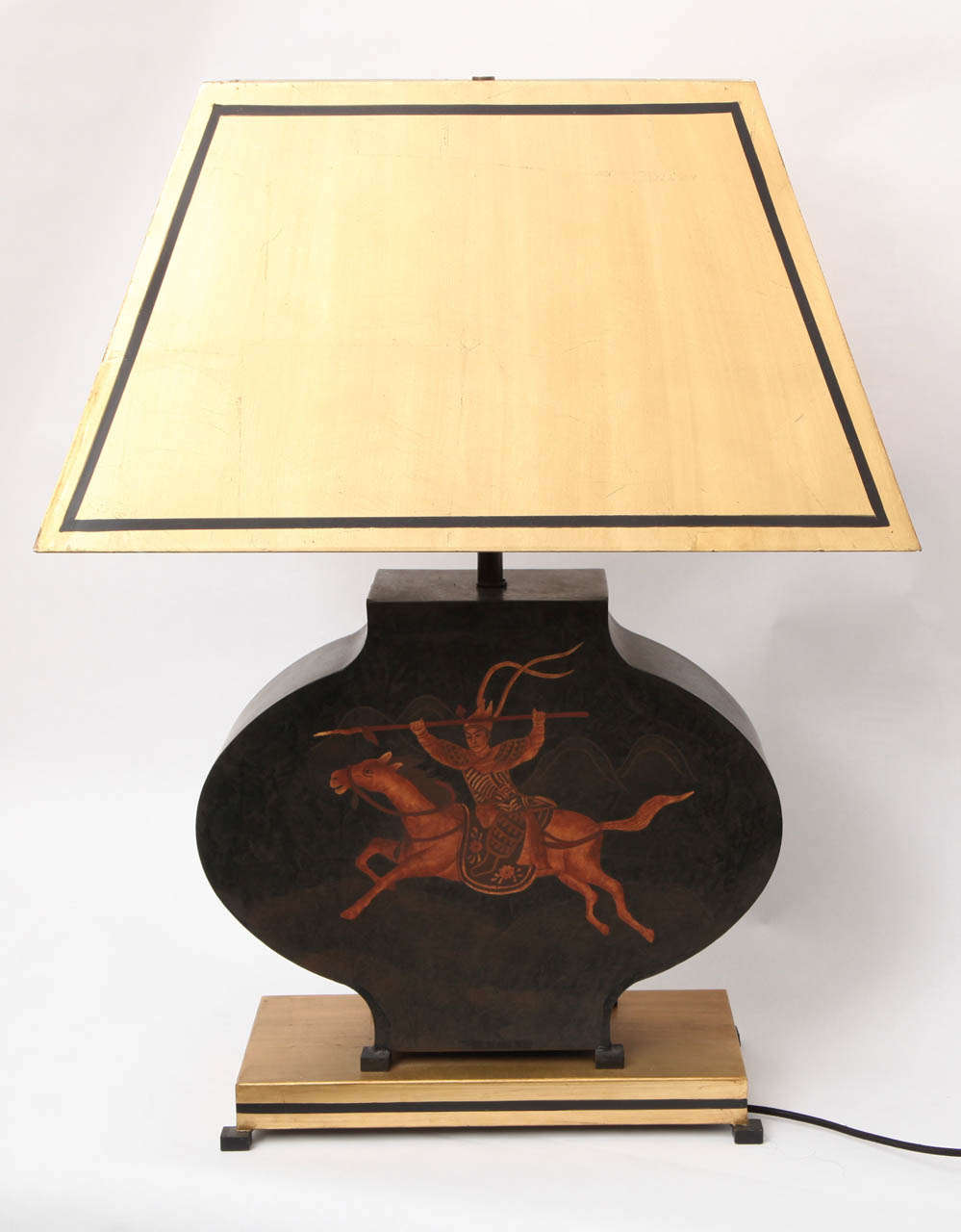 A pair of classical modern decorated tole metal table lamps.