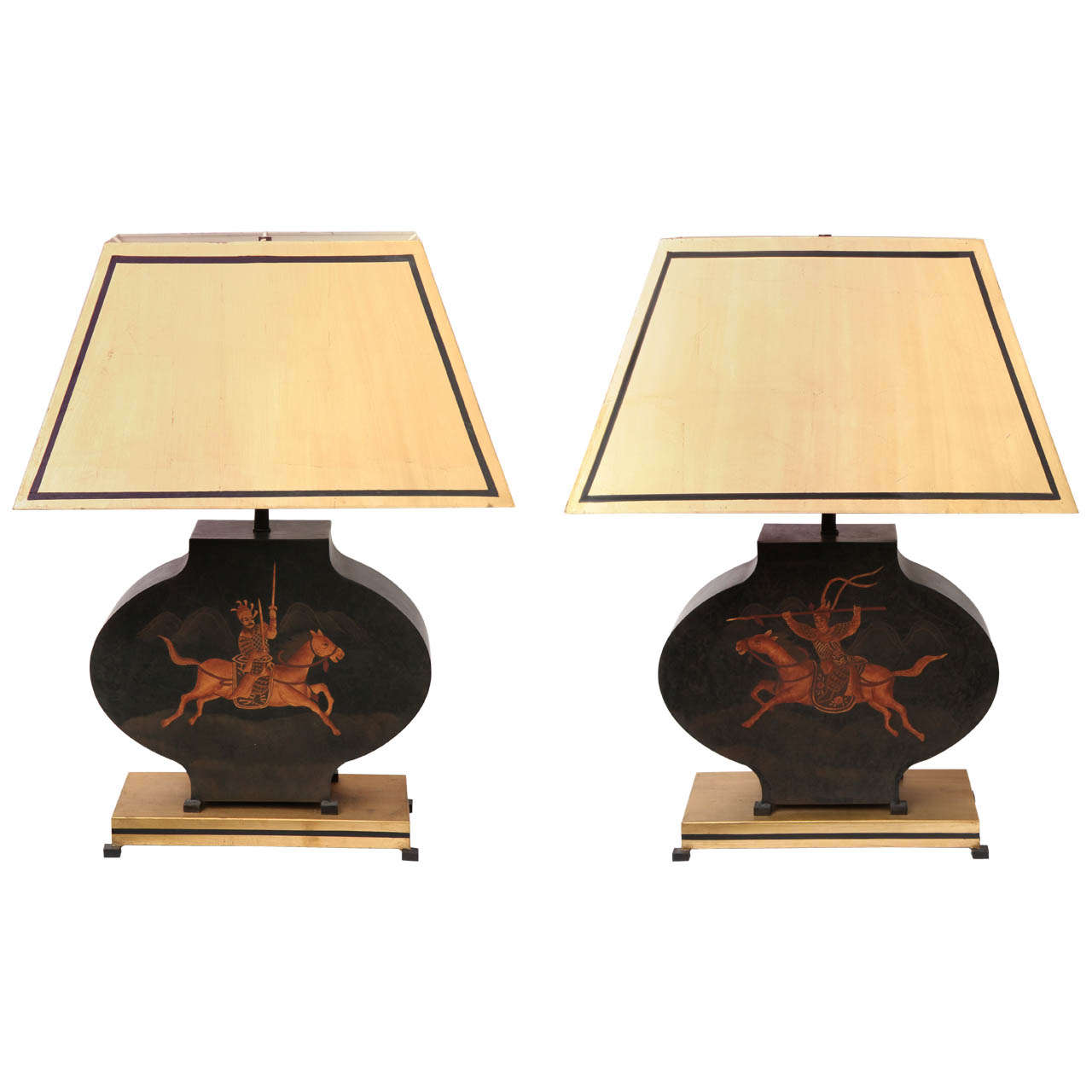 Pair of Classical Modern Decorated Tole Metal Table Lamps