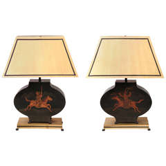 Pair of Classical Modern Decorated Tole Metal Table Lamps