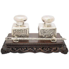 Antique Chinese Export Silver Inkstand