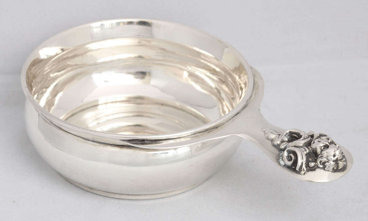American Art Nouveau Sterling Silver Porringer with Cherub Design For Sale