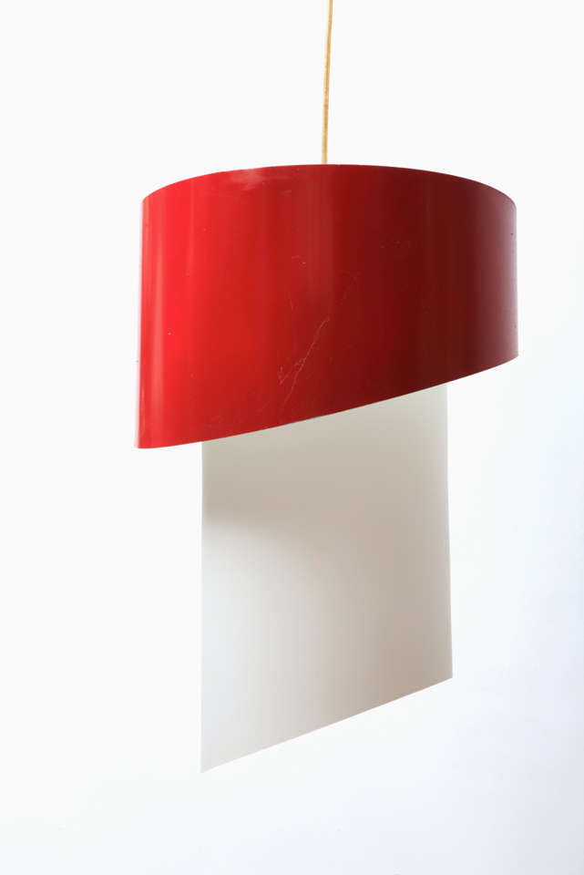 Scandinavian sixties lamp in opal glass and metal red lacquered shad, good condition. 6 pieces available.