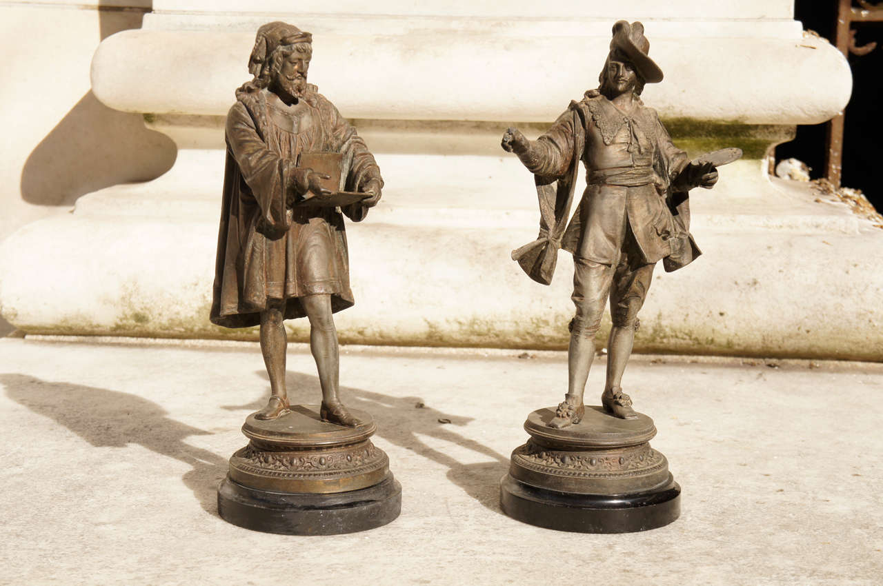 Pair of nicely detailed  Spelter figures , Mounted on wood bases