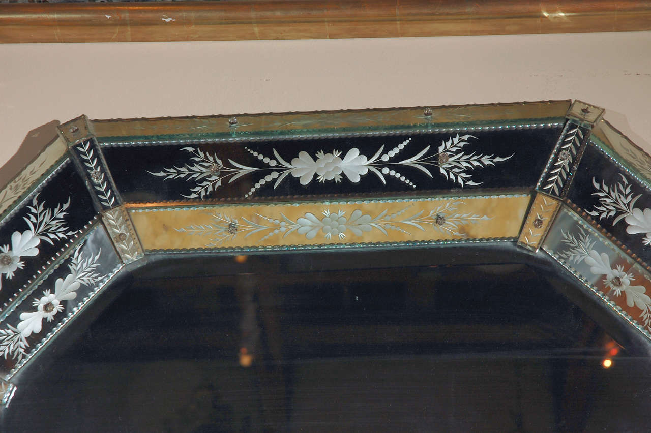 Italian Hand-Etched, Octagonal Venetian Mirror