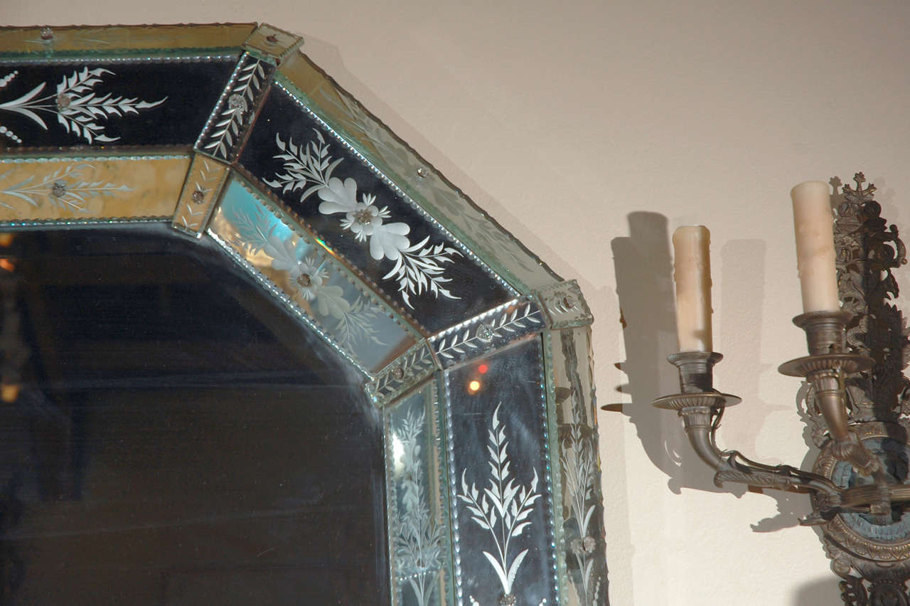 Beveled Hand-Etched, Octagonal Venetian Mirror