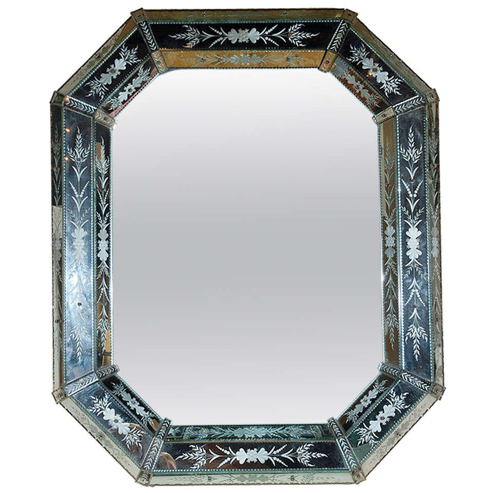 Hand-Etched, Octagonal Venetian Mirror