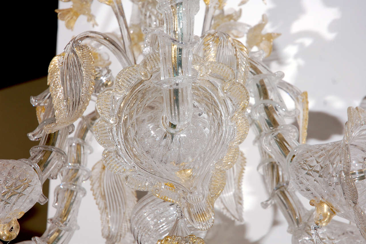 20th Century Murano Chandelier with 22k Gold Details