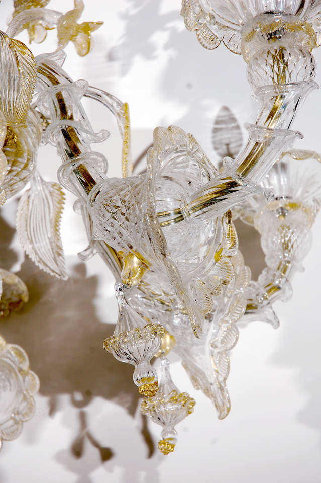 Glass Murano Chandelier with 22k Gold Details