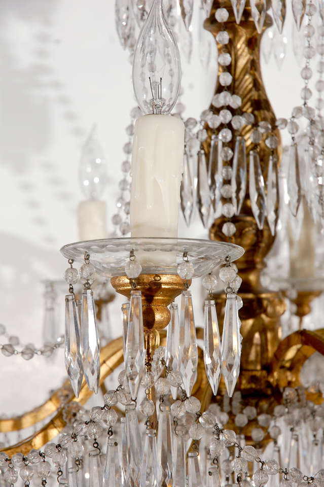 Elegant Gilt-Wood and Cut Crystal Chandelier In Good Condition For Sale In Newport Beach, CA