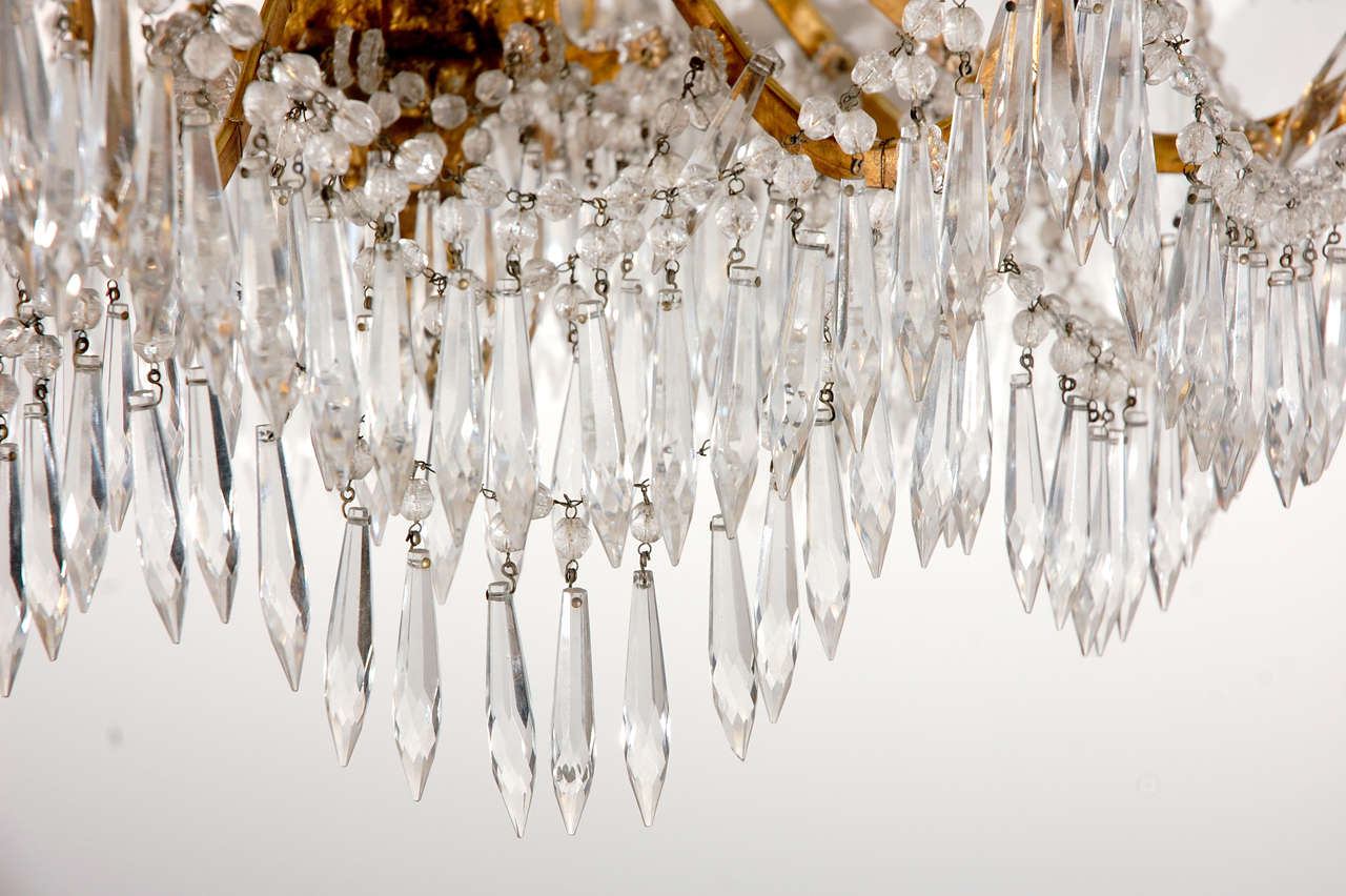 19th Century Elegant Gilt-Wood and Cut Crystal Chandelier For Sale